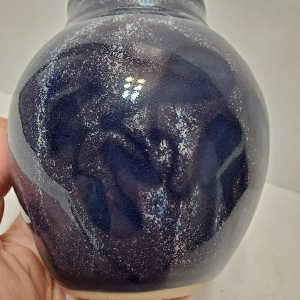 Laconia NH Studio Art Pottery Mike Verhoeks Glossy Blue Purple Glaze Shaker Pot